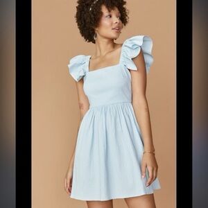 Mi Ami Light Blue Ruffle Sleeve Mini Dress